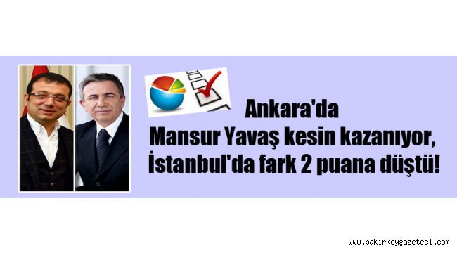 Ankara'da Mansur Yavaş kesin kazanıyor, İstanbul'da fark 2 puana düştü!