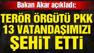 Bakan Akar açıkladı: Terör örgütü PKK 13 vatandaşımızı şehit etti