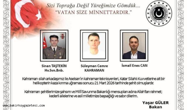 Katar’da helikopter düştü: 2 ASELSAN ve 1 TSK mensubu şehit oldu